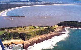 Aerial view of Crookhaven Heads and the mouth of the Crookhaven River, South Coast, NSW